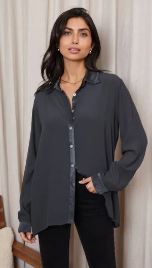 ROMY SATIN CREPE SHIRT - ANTHRACITE